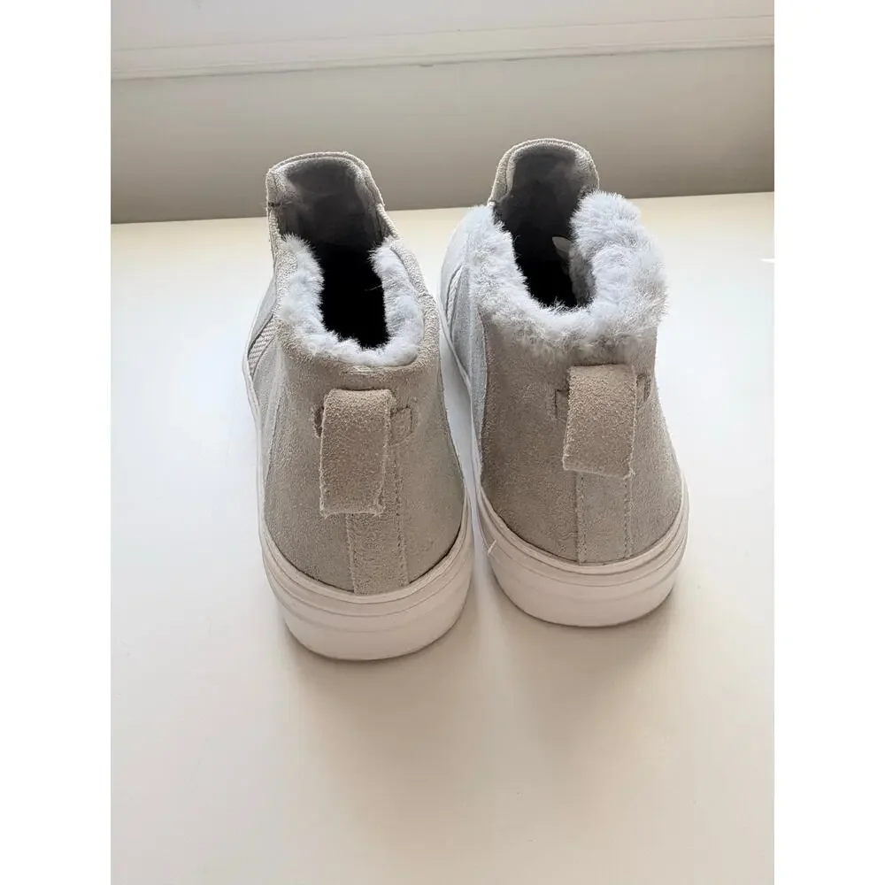 Toms Bryce Gray Suede Faux Fur Ankle Boots Size 11 Casual Slip On